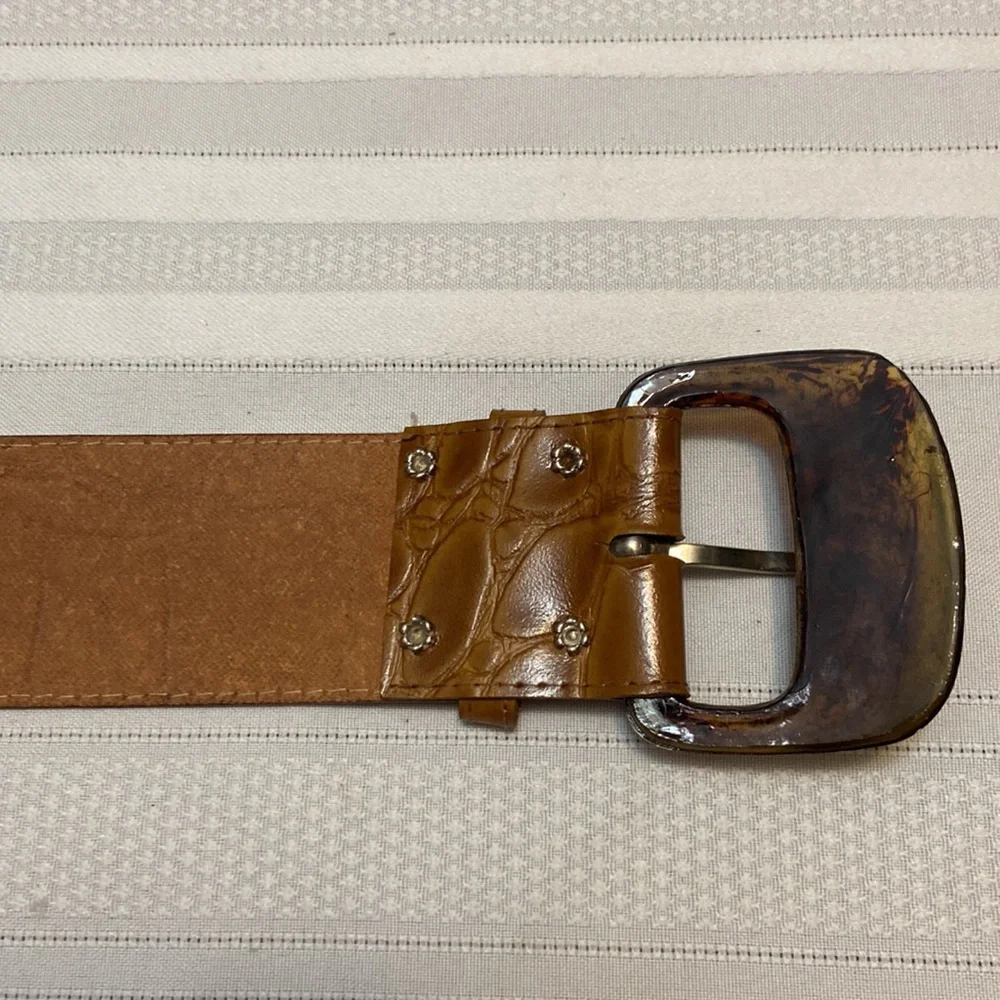 Brown Womens Croc Print Wide Belt-Size 10/12 (30-32”)